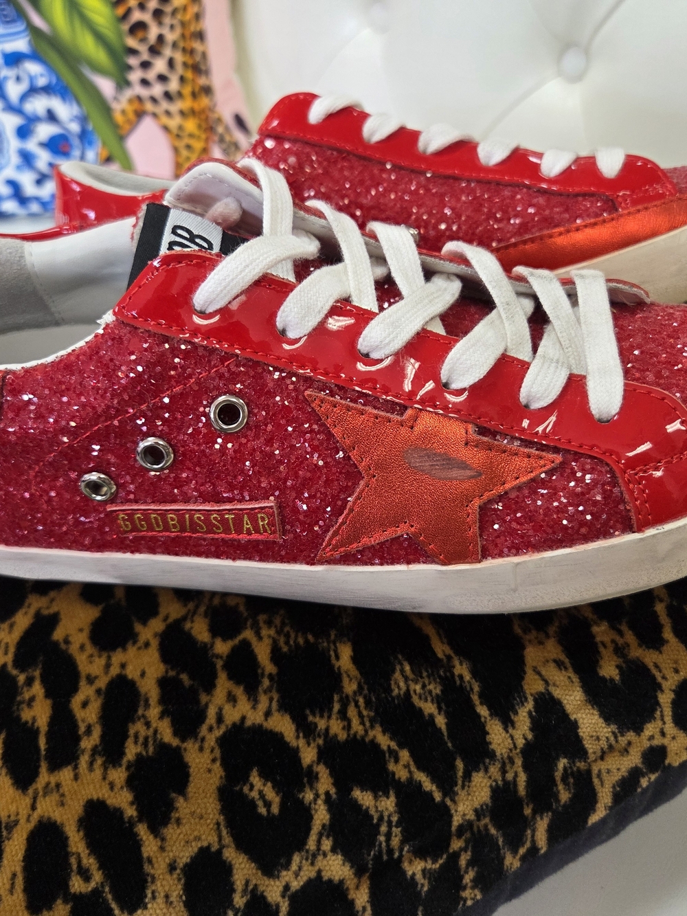 Golden Goose Red Glitter Superstar Sneakers